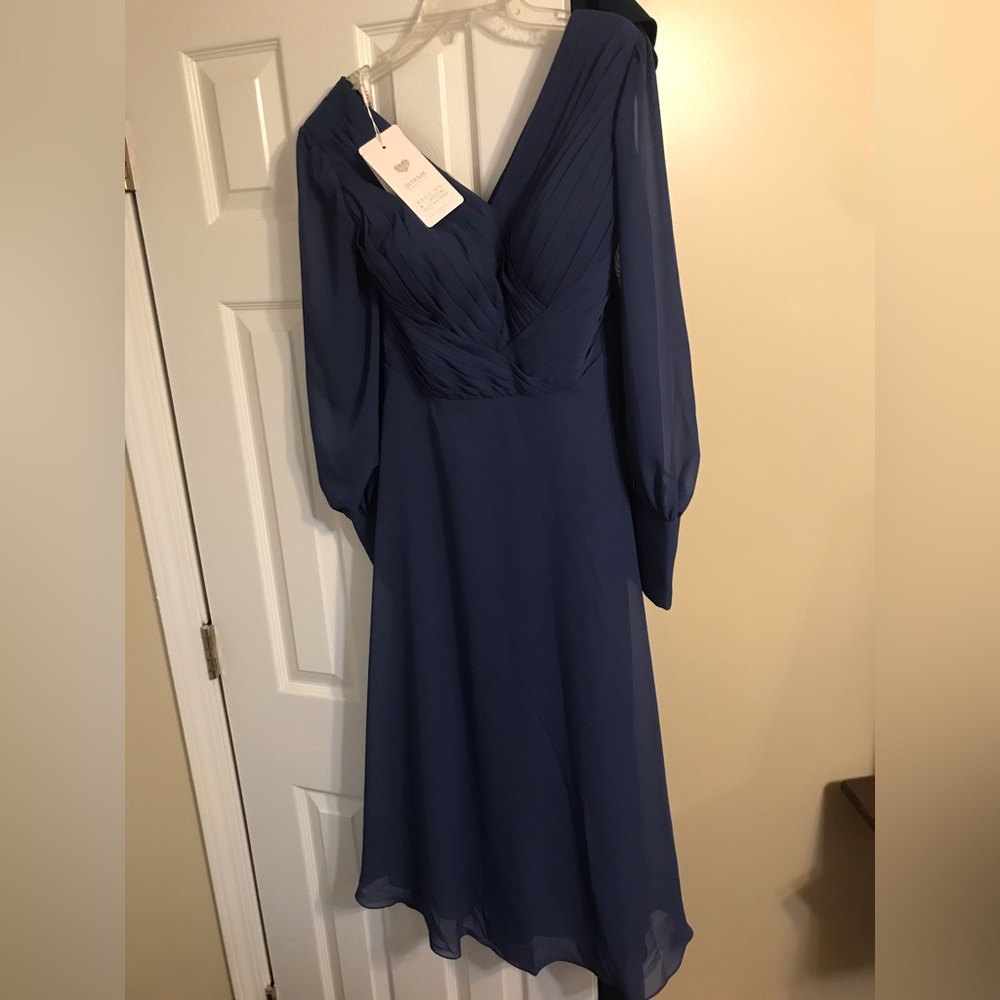 Navy Blue t-length dress. Never been worn.